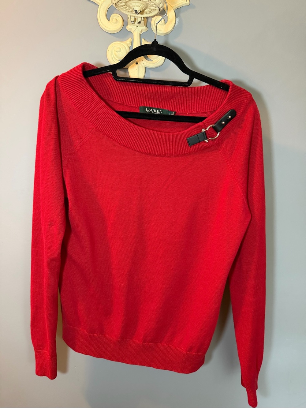 Ralph Lauren Red Cowlneck Sweater with Buckle Accent